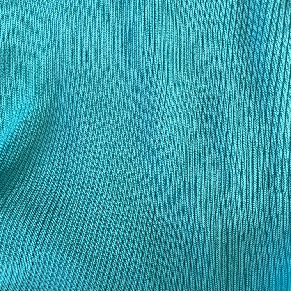 Vintage Y2K Medium Ribbed Knit Teal Turtleneck Sweater Sleeveless Dana Buchman - Picture 4 of 9
